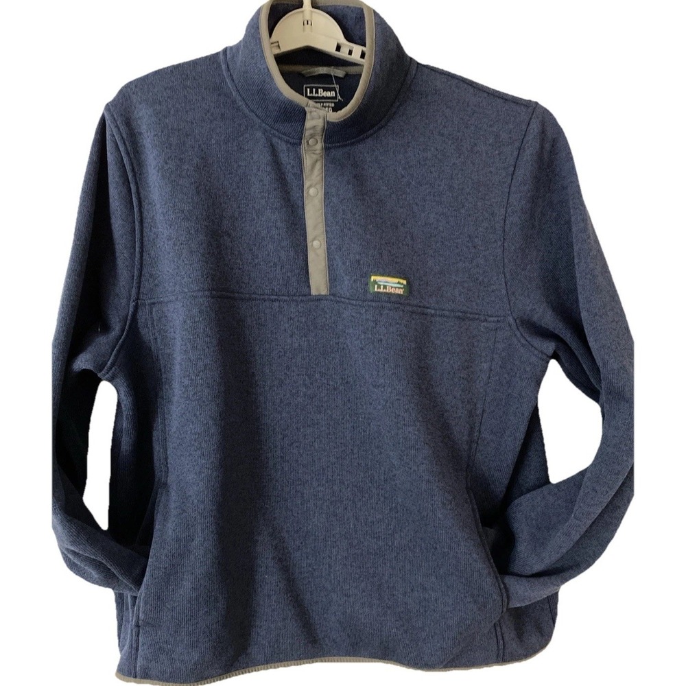LL Bean Blue Slightly Fitted Fleece Jacket 1/4 Button Pullover Sweater Mens 2XL
